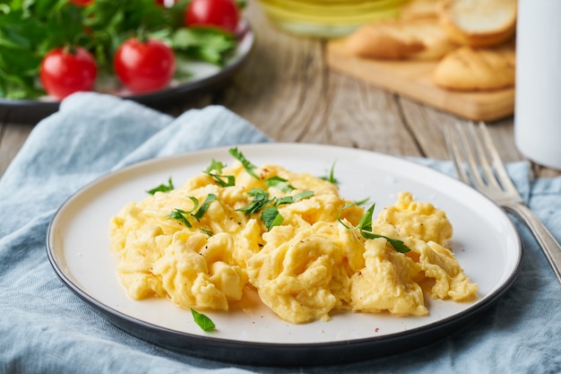 Premium Photo | Scrambled eggs, omelette, close up. breakfast with pan ...