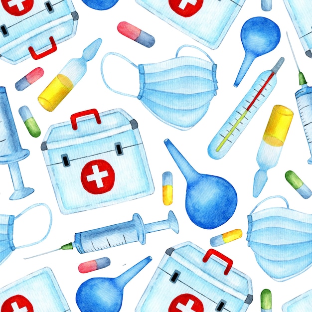 Premium Photo Seamless Medical Pattern Health And Science Watercolor