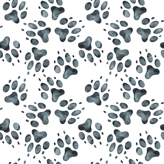 犬の足跡のシームレスパターン 水彩イラスト プレミアム写真