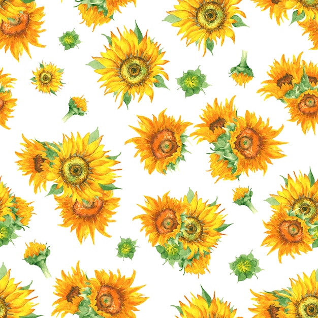 Premium Photo | Seamless pattern watercolor sunflower
