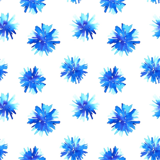 ヤグルマギクとのシームレスなパターン 青い美しい花 手描きの水彩イラスト 印刷 ファブリック テキスタイル 壁紙のテクスチャ プレミアム写真