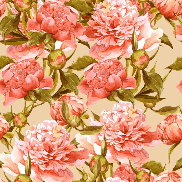 Premium Photo | Seamless watercolor background with pink peonies