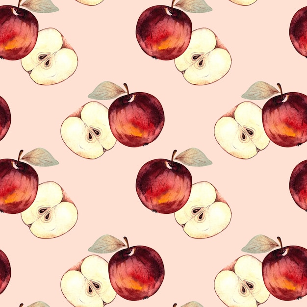 Premium Photo | Seamless watercolor pattern with red apples and apple ...