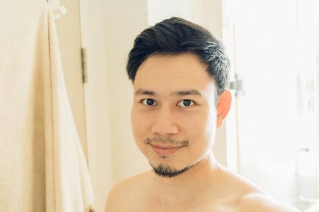 Selfie Portrait Of Happy Man In The Bathroom Premium Photo