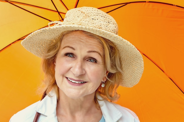 orange umbrella hat