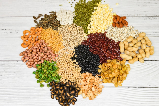 Premium Photo | Set Of Different Whole Grains Beans And Legumes Seeds ...