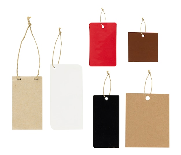 Set of paper tags with simple traditional strings, isolated on white background, highly detailed, clipping part Premium Photo Set of paper tags with simple traditional strings, isolated on white background, highly detailed, clipping part Premium Photo