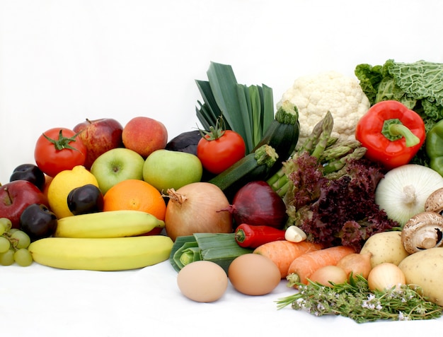 A selection of rainbow-coloured fruit and veg