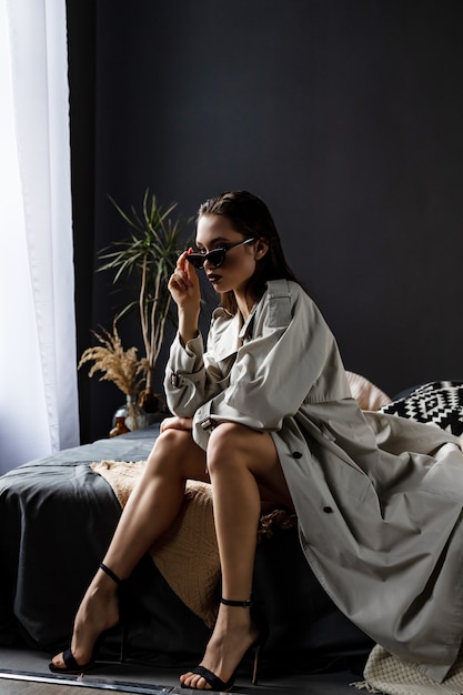 trench coat and lingerie
