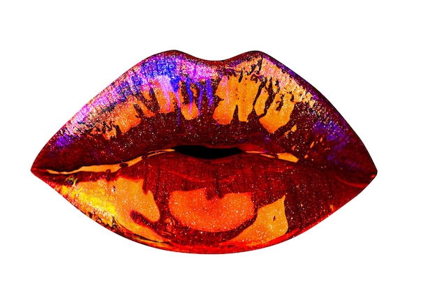 セクシーな唇 白い背景で隔離のキス唇 ネオンの口紅 口 プレミアム写真