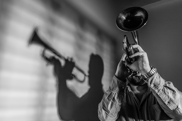 Premium Photo | Shadow of a jazz musician playing trumpet. jazz music ...