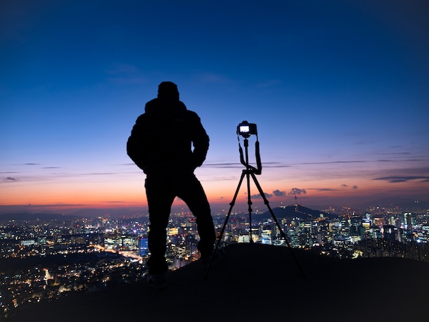 Premium Photo | Shadow man standing silhouette on background of sunrise ...