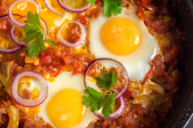 Premium Photo | Shakshuka, a traditional israeli dish. sunny side up ...