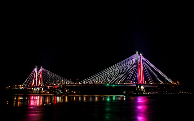Shining colorful jindo bridge, jindo island, south korea. Premium Photo