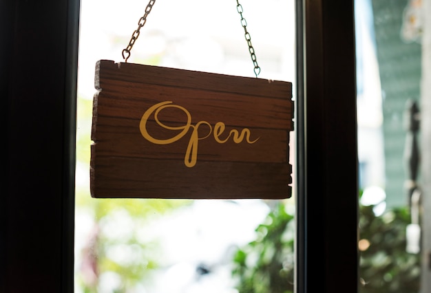 Download Shop open wooden sign mockup | Free Photo