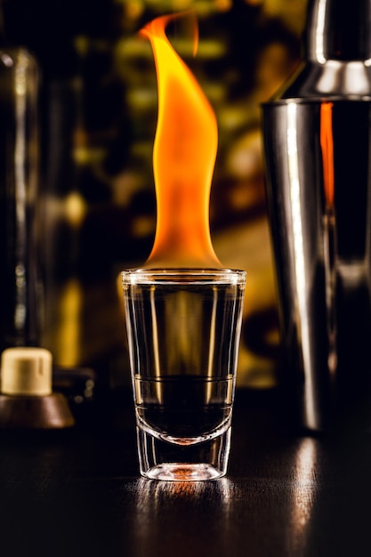 Premium Photo | Shot of burning hot tequila drink, shot of alcoholic ...