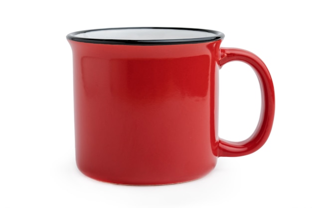 Premium Photo | Side view of empty red enamel coffee mug isolated on ...