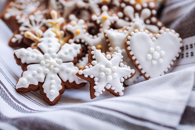 Premium Photo | Side view of gingerbread cookies on napkin