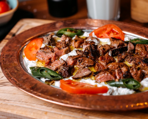 Free Photo | Side view of traditional turkish iskender doner with ...