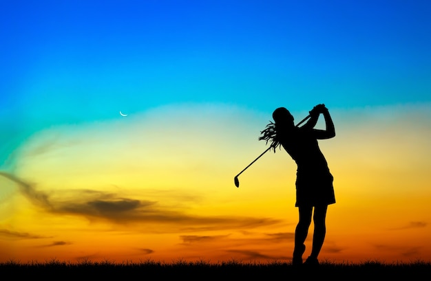 Premium Photo Silhouette Golfer Playing Golf During Beautiful Sunset