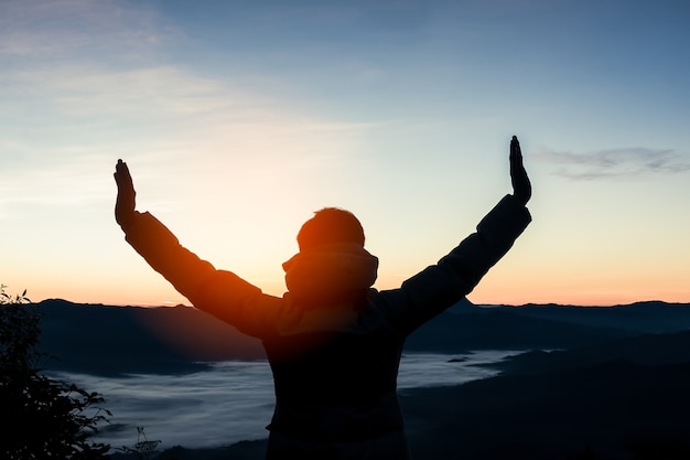 Premium Photo Silhouette Of Happy Man Enjoying The Nature