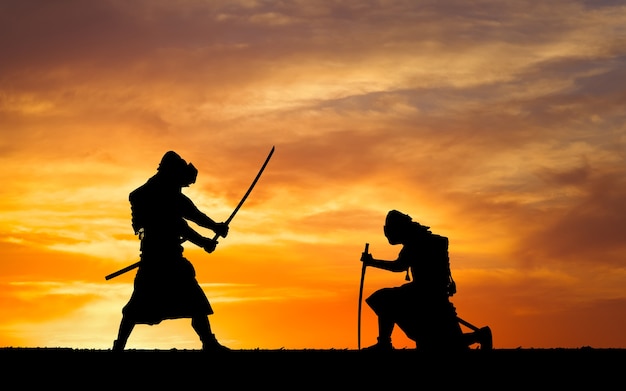 Premium Photo | Silhouette of samurais in duel. picture with two