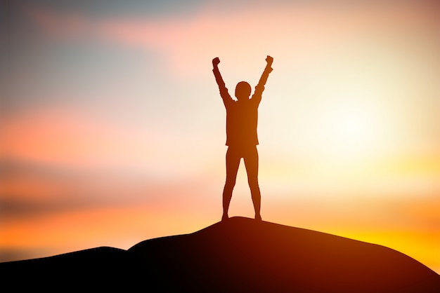 Premium Photo Silhouette Women Standing Raise Both Hand With Sunset Blurry Background Concept Of Freedom Success Of Life Business And Organization Goal Travel And Adventure Concept