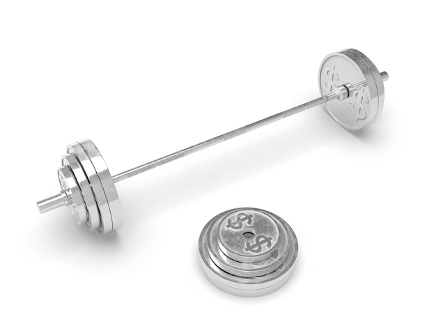 Premium Photo Silver Barbell Made Of A Dollar Coin On A White