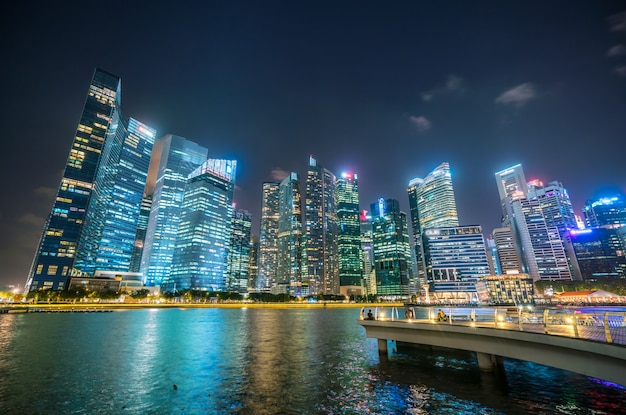 Singapore Skyline At Night From Marina Bay Premium Photo