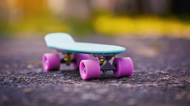 Premium Photo Skateboard Close Up Outdoor Penny Board With Pink Wheels