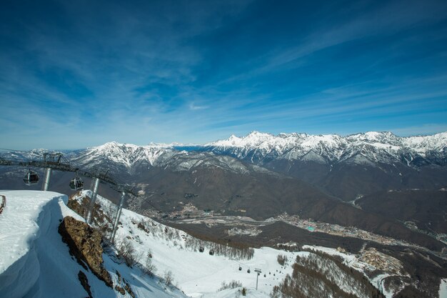 Premium Photo Ski Slopes And Cableway Lifts In Krasnaya Polyana Winter Mountain Resort