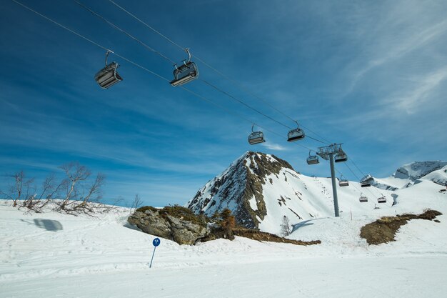 Premium Photo Ski Slopes And Cableway Lifts In Krasnaya Polyana Winter Mountain Resort