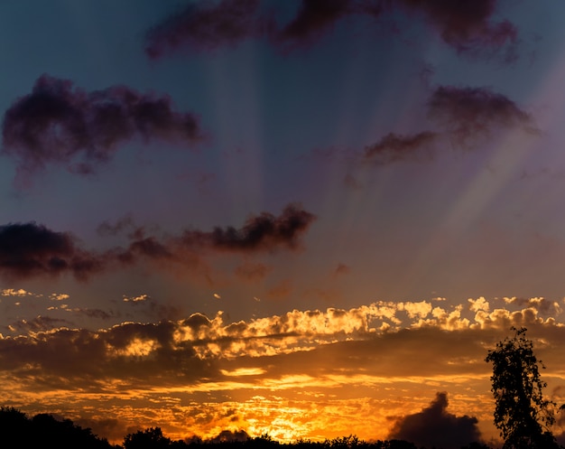 Premium Photo | Sky, bright blue, orange and yellow colors sunset.