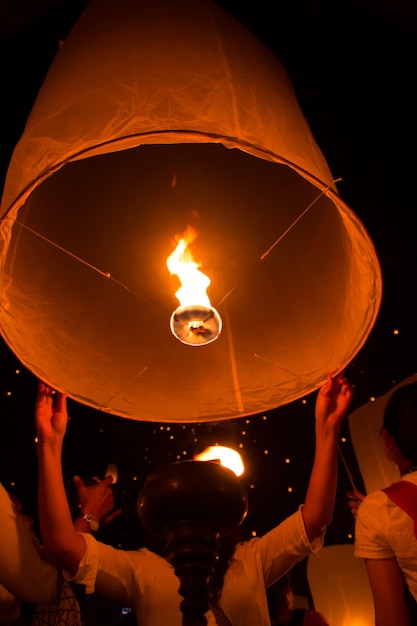 Premium Photo | Sky lanterns, flying lanterns, hot-air balloons in loy ...