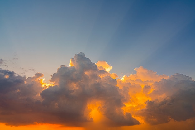 Premium Photo | Sky at the sunset with the light beam rays,