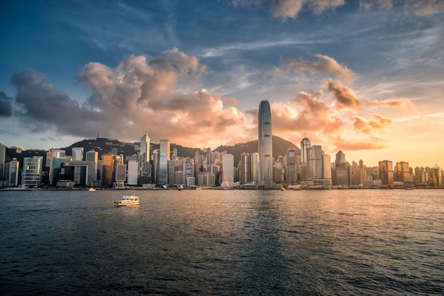 Premium Photo Skyline Hong Kong City At Sunset View From Harbor