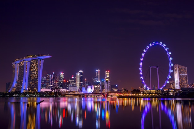 Premium Photo | Skyscrapers and main showplaces with night lights