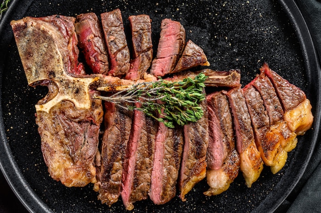 Premium Photo Sliced Grilled Florentine Steak T Bone Meat Beef Black Space Top View 