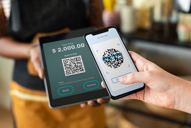Small business qr code cashless payment at store Free Photo