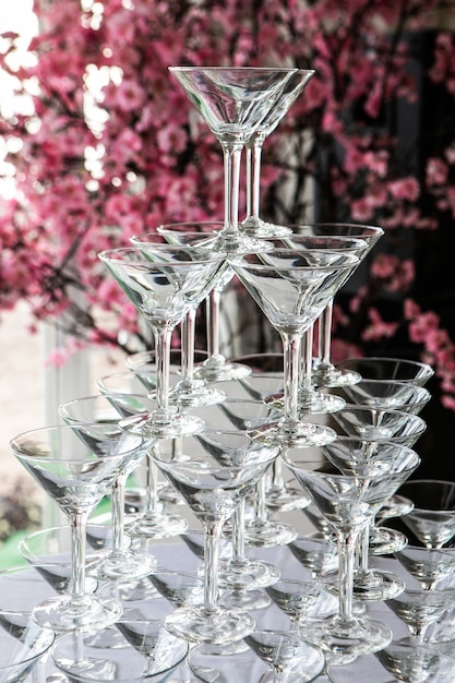 Small Tower Of Empty Champagne S Or Wine Glass In Wedding