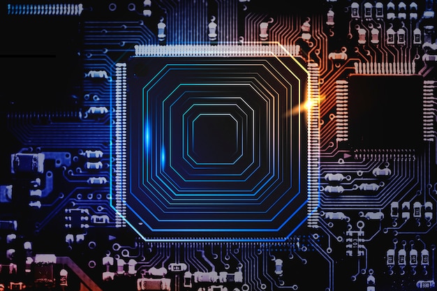 Smart microchip background on a motherboard closeup technology Free Photo