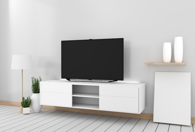 Download Premium Photo Smart Tv Mockup Cabinet Decor Modern Living Room Zen Style 3d Rendering Yellowimages Mockups