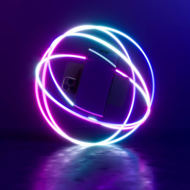 Free Photo | Smartphones with neon light sphere