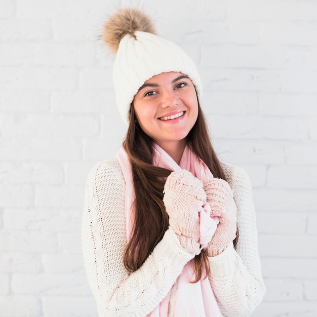 pink bobble hat and scarf