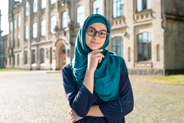 Smiling Muslim Islamic Young Business Woman Wearing Hijab Happy