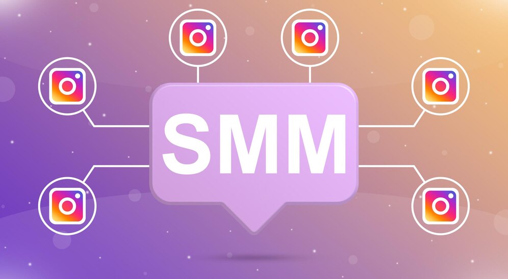 Premium Photo | Smm speech bubble with instagram logo icons around 3d