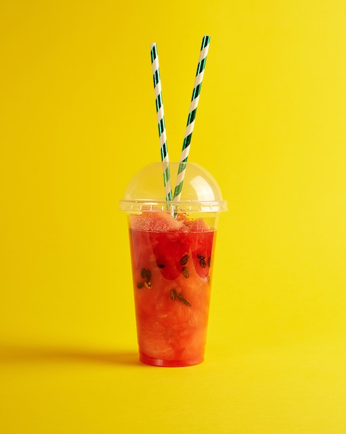 Download Premium Photo Smoothie From Ripe Red Watermelon In A Plastic Cup