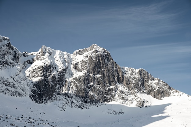 Premium Photo Snow Rocky Mountain Range And Blue Sky On Winter At Lofoten Islands Norway