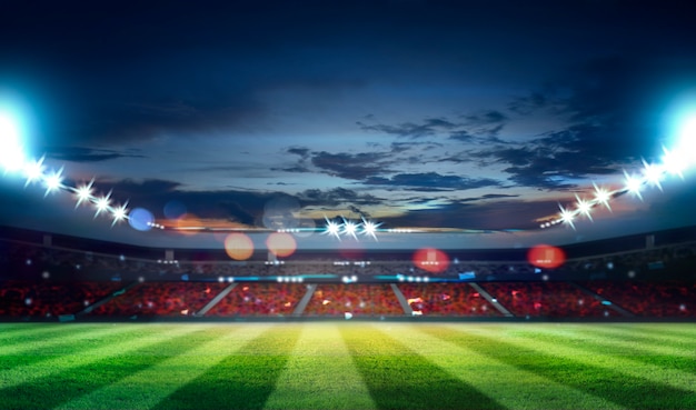 Premium Photo | Soccer stadium with illumination, green grass and night sky