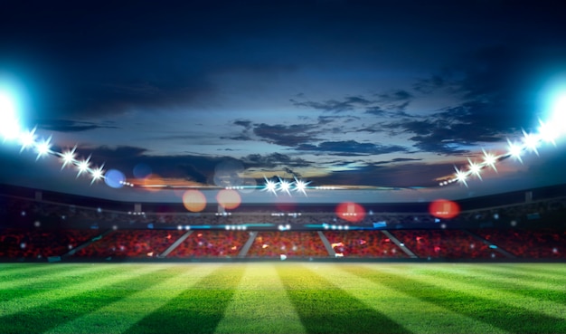 Premium Photo Soccer Stadium With Illumination Green Grass And Night Sky